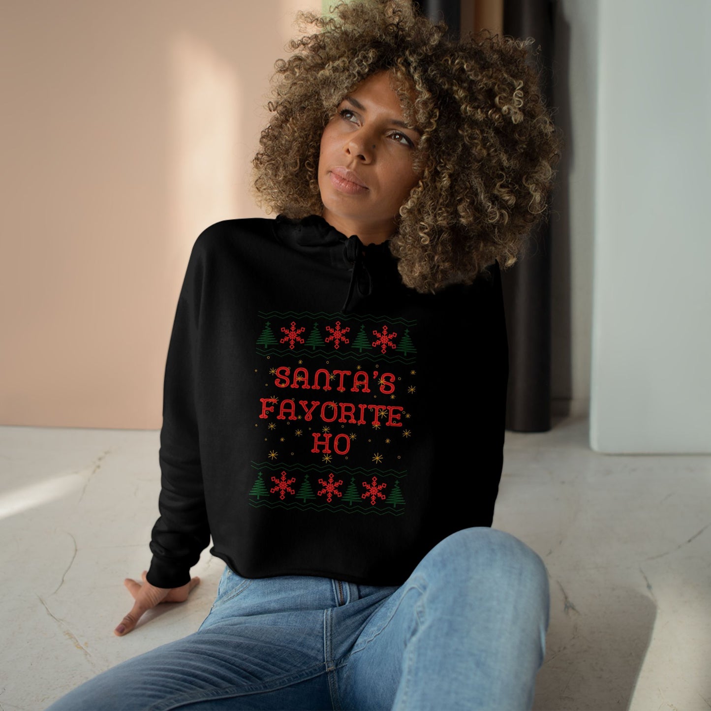 Santa's Favorite Ho, Crop Hoodie