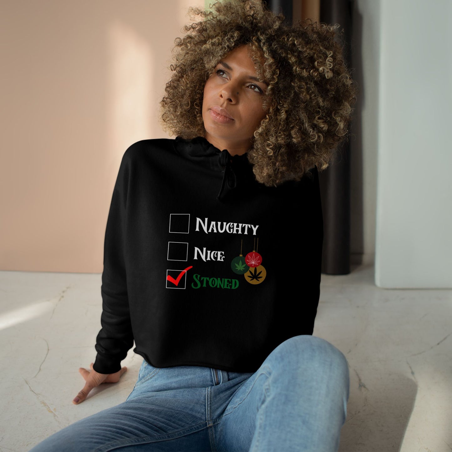 Naughty, Nice, or Stoned Checklist, Holiday Crop Hoodie