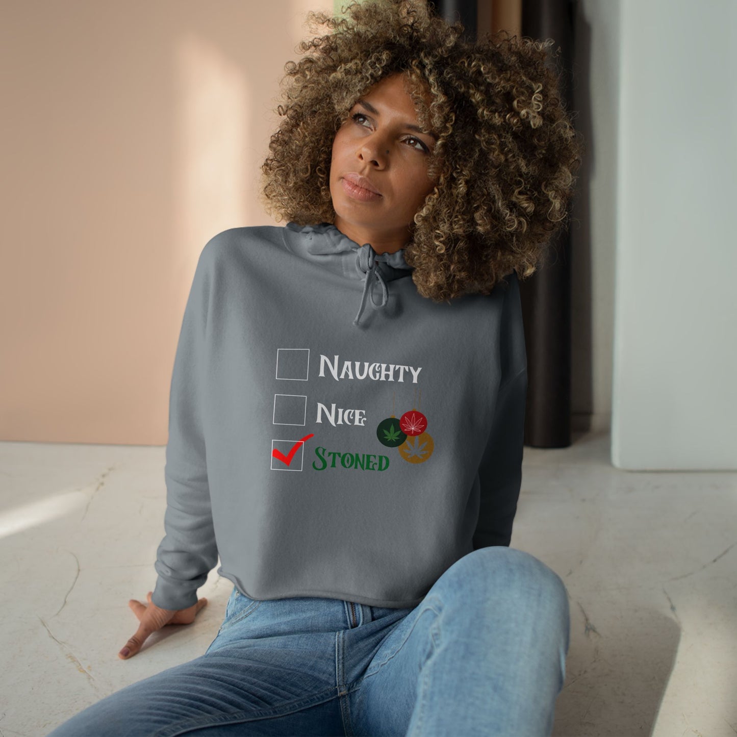 Naughty, Nice, or Stoned Checklist, Holiday Crop Hoodie