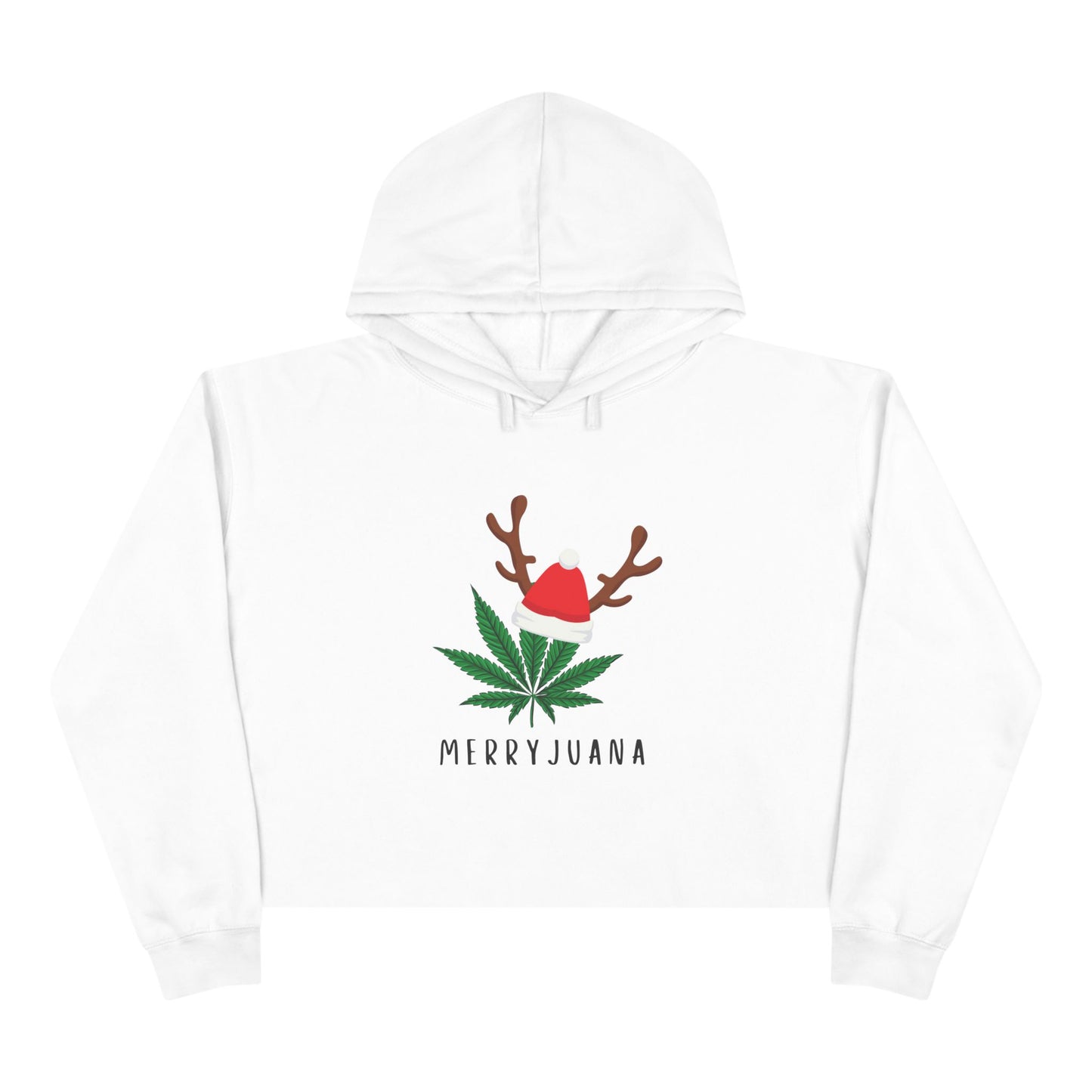 Marijuana Leaf with Santa Hat 'Merryjuana', Crop Hoodie