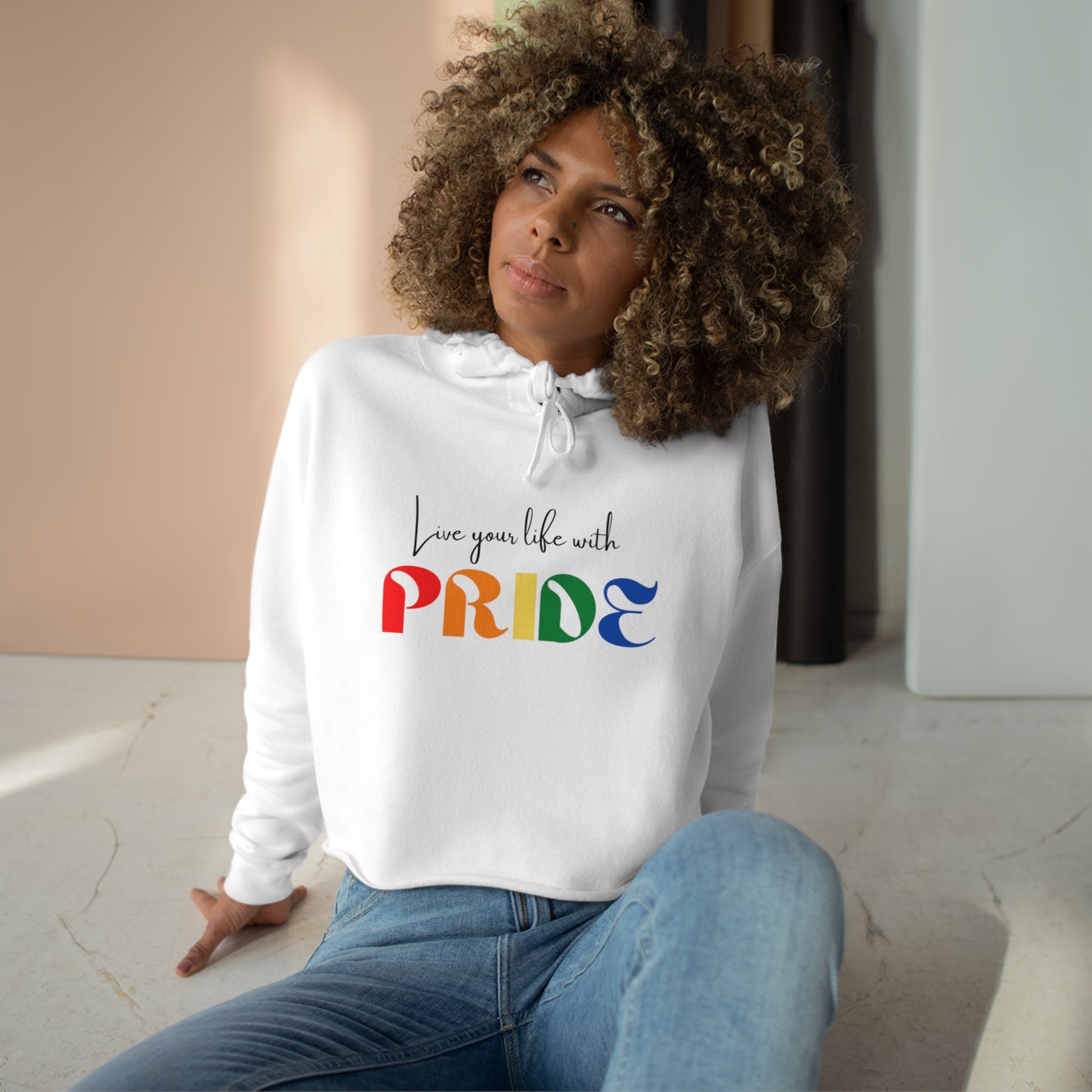 "Live your life with pride", Crop Hoodie