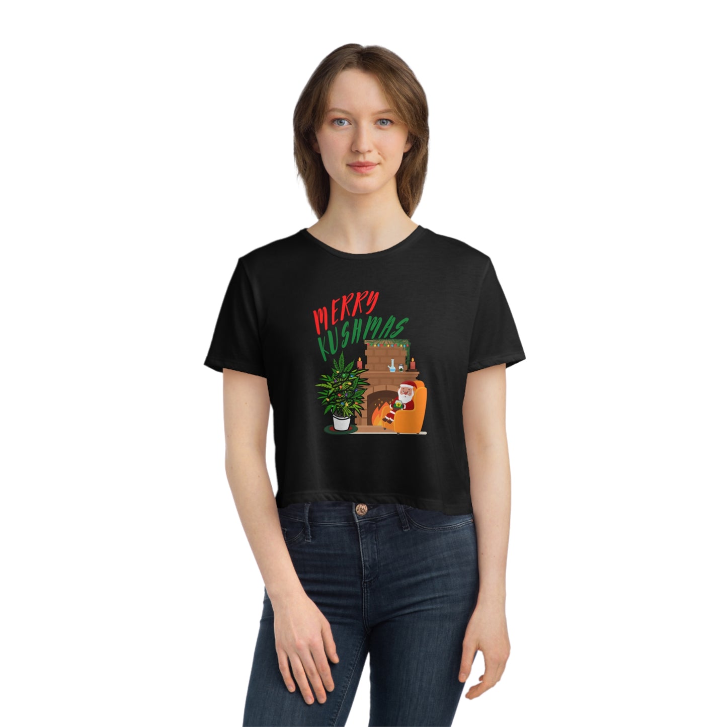 "Merry Kushmas" Stoner Santa, Cropped Tee