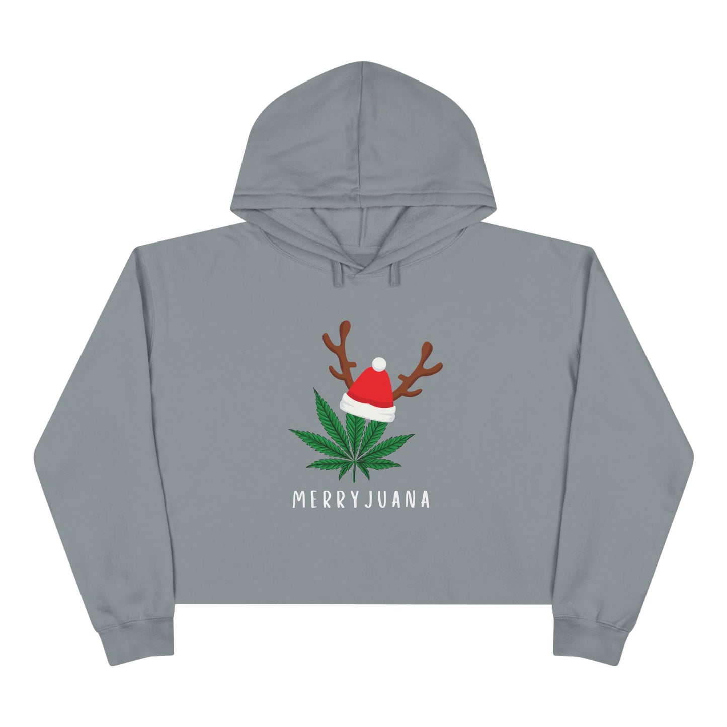 Marijuana Leaf with Santa Hat 'Merryjuana', Crop Hoodie