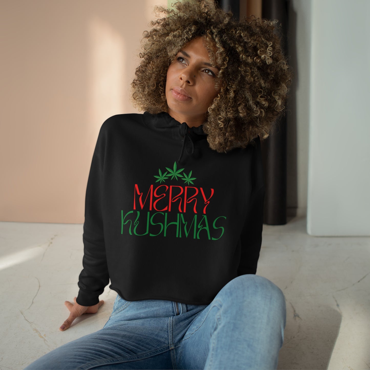 "Merry Kushmas", Crop Hoodie