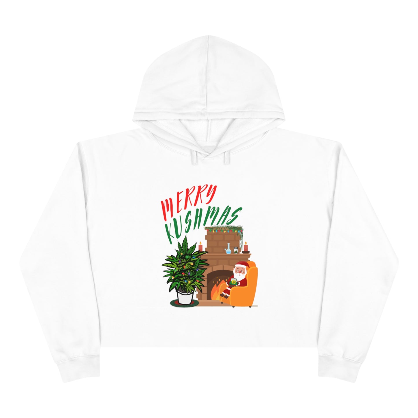 "Merry Kushmas" Stoner Santa, Cropped Hoodie