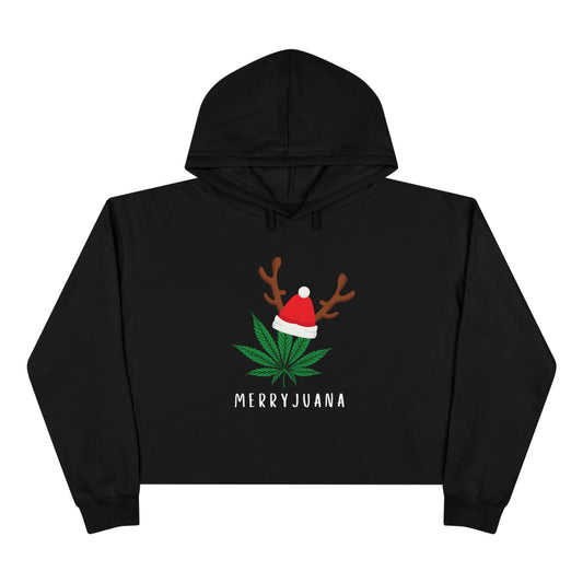 Marijuana Leaf with Santa Hat 'Merryjuana', Crop Hoodie