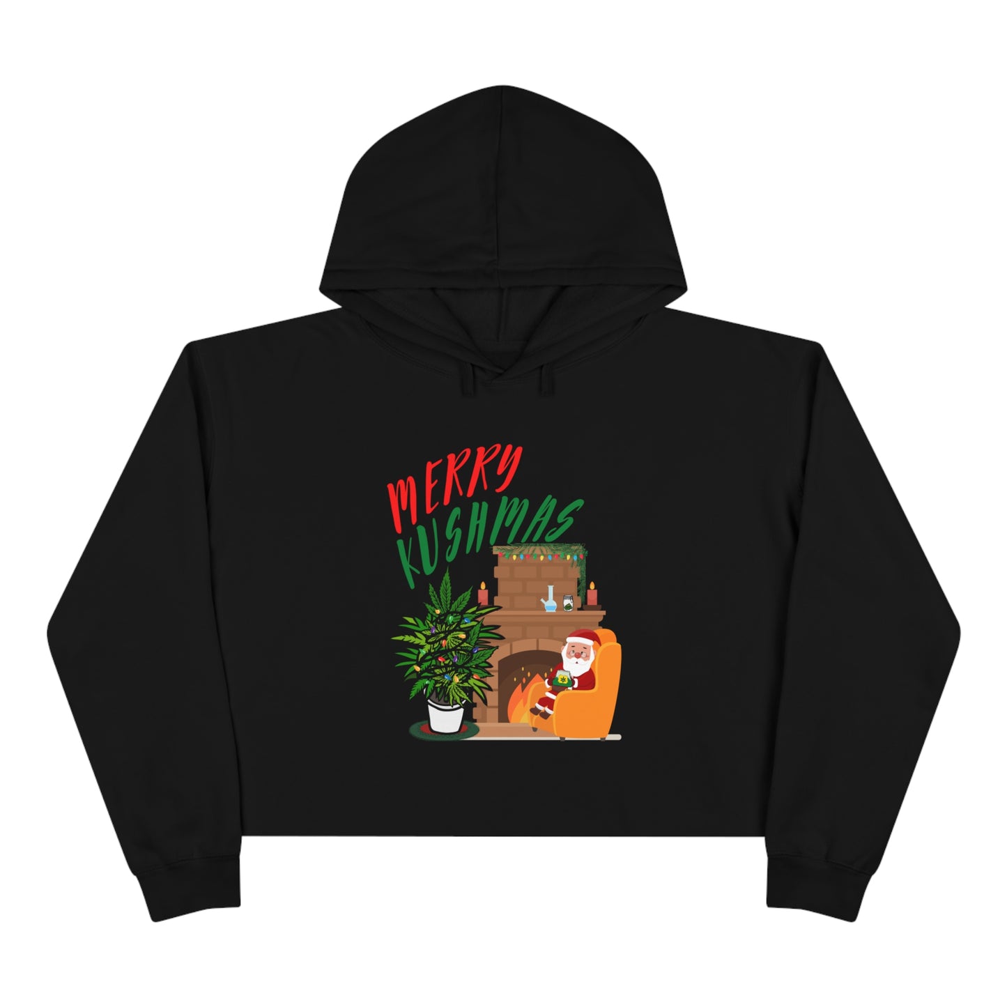 "Merry Kushmas" Stoner Santa, Cropped Hoodie