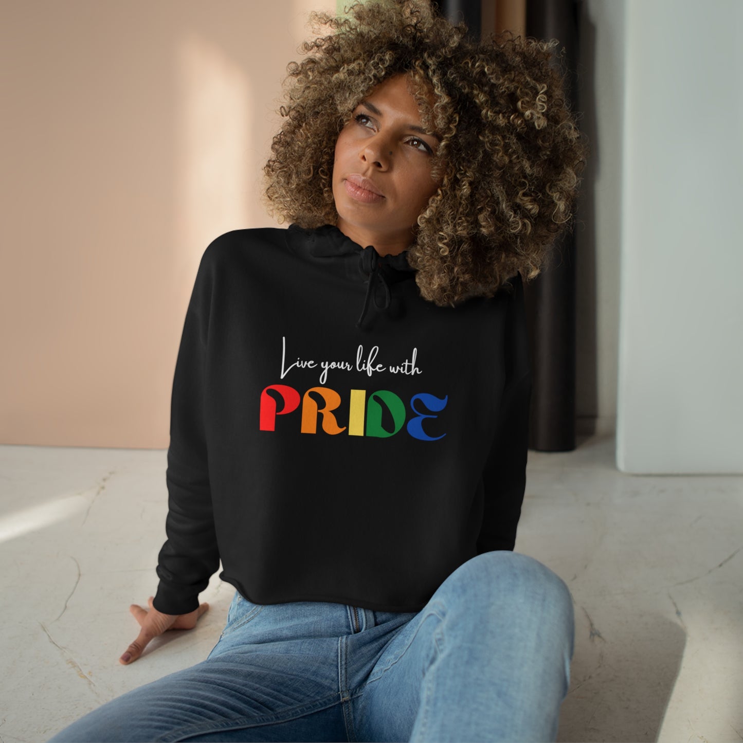 "Live your life with pride", Crop Hoodie