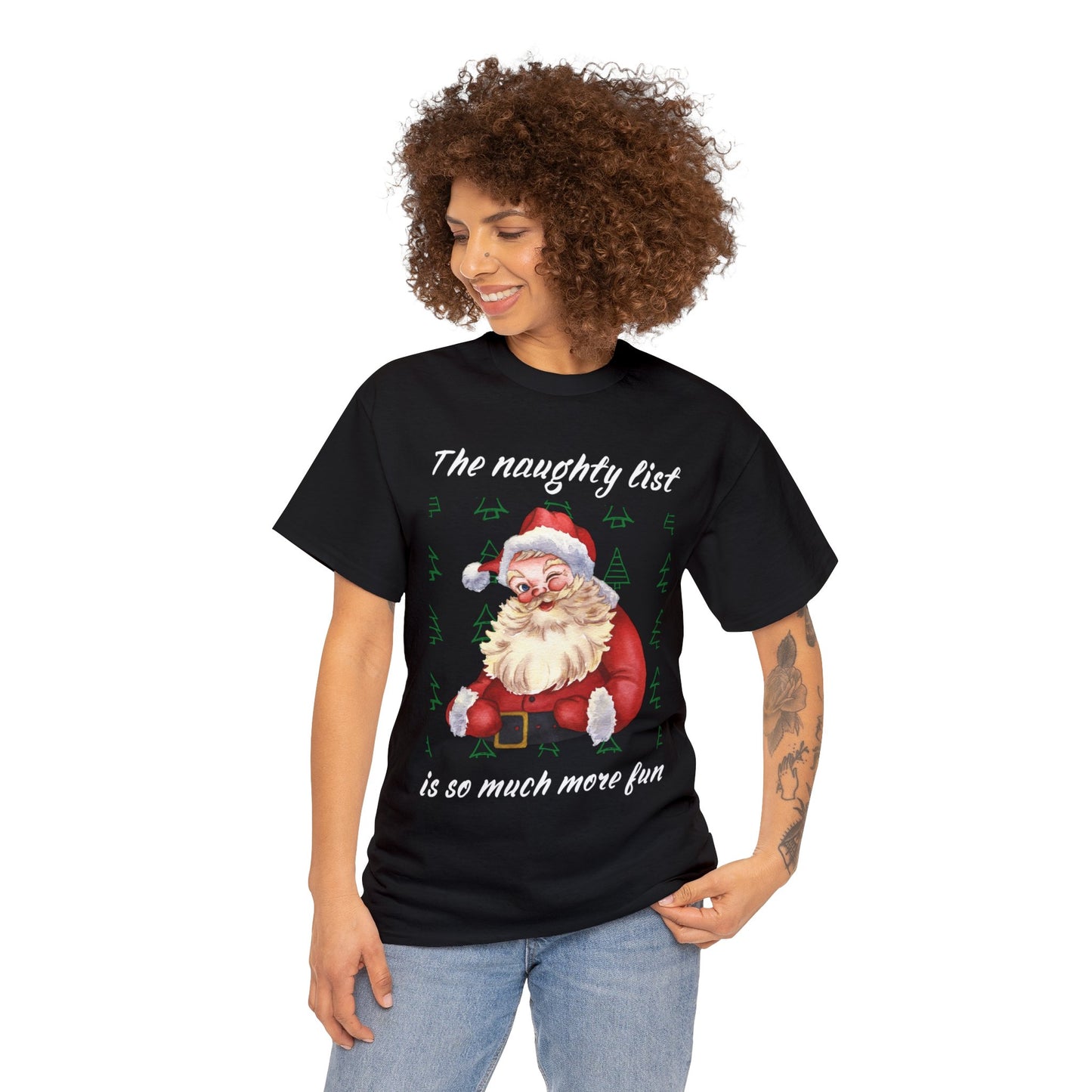 "The naughty list is so much more fun" Flirty Santa, Tee