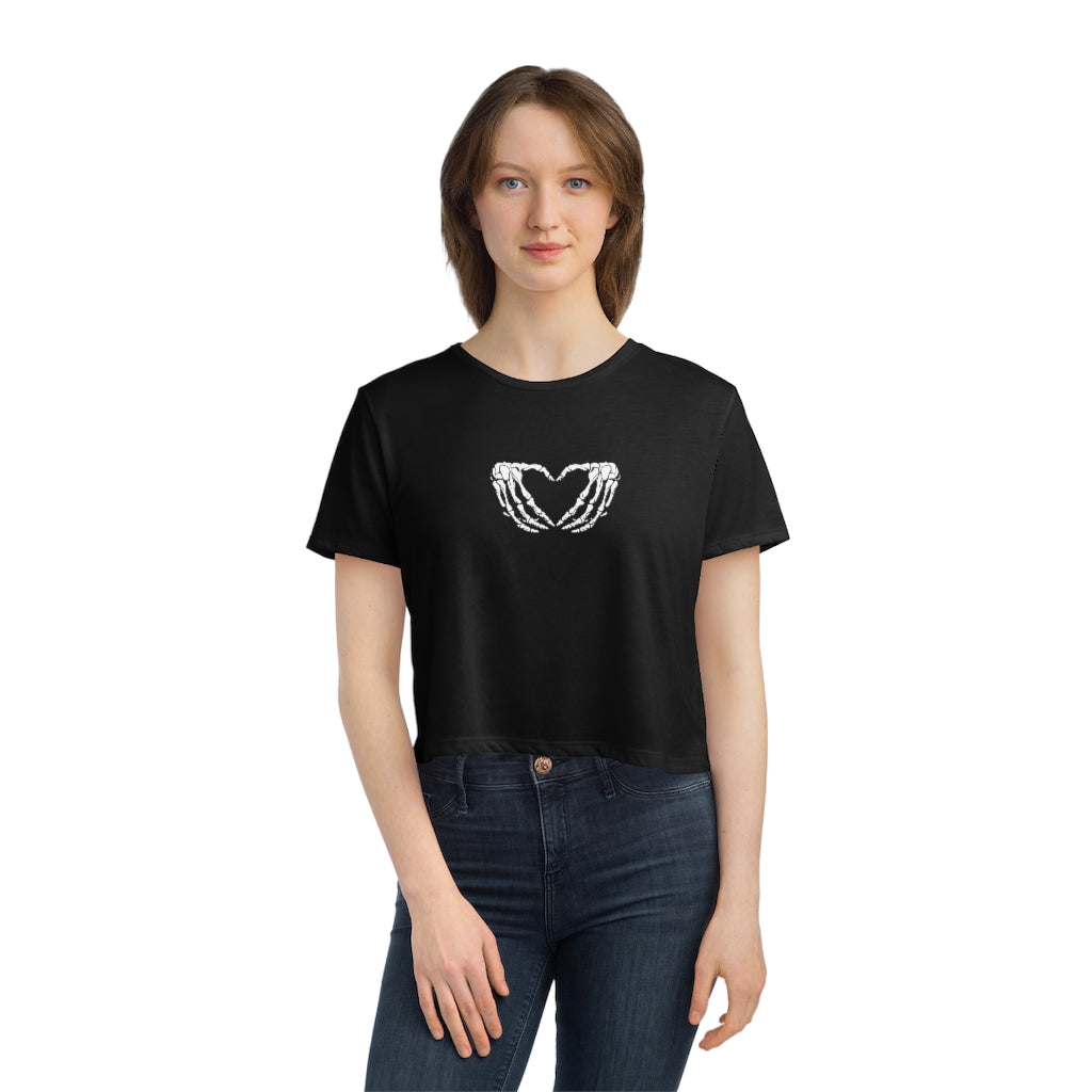 Skeleton Heart Flowy Cropped Tee