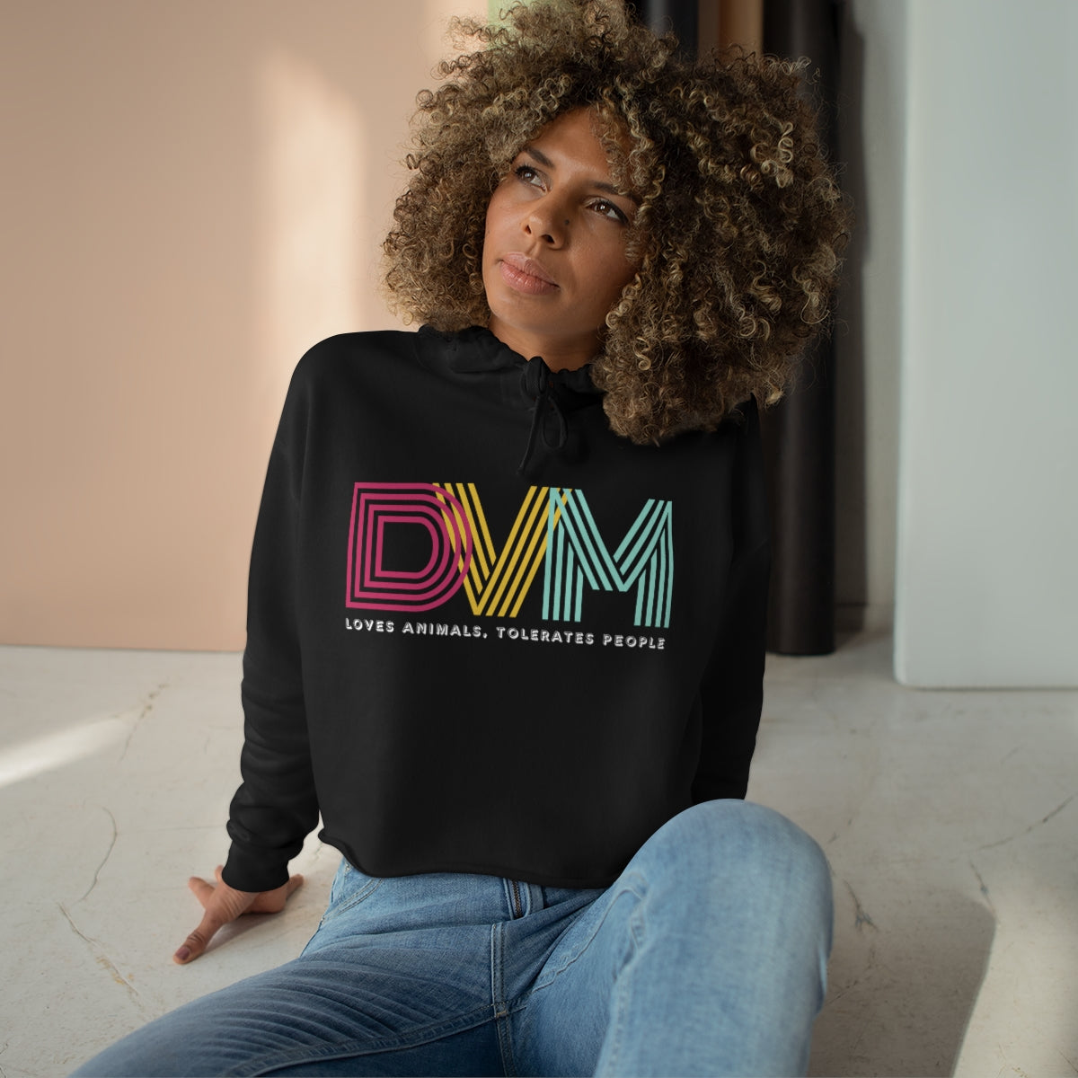 "DVM: loves animals, tolerates people" Crop Hoodie