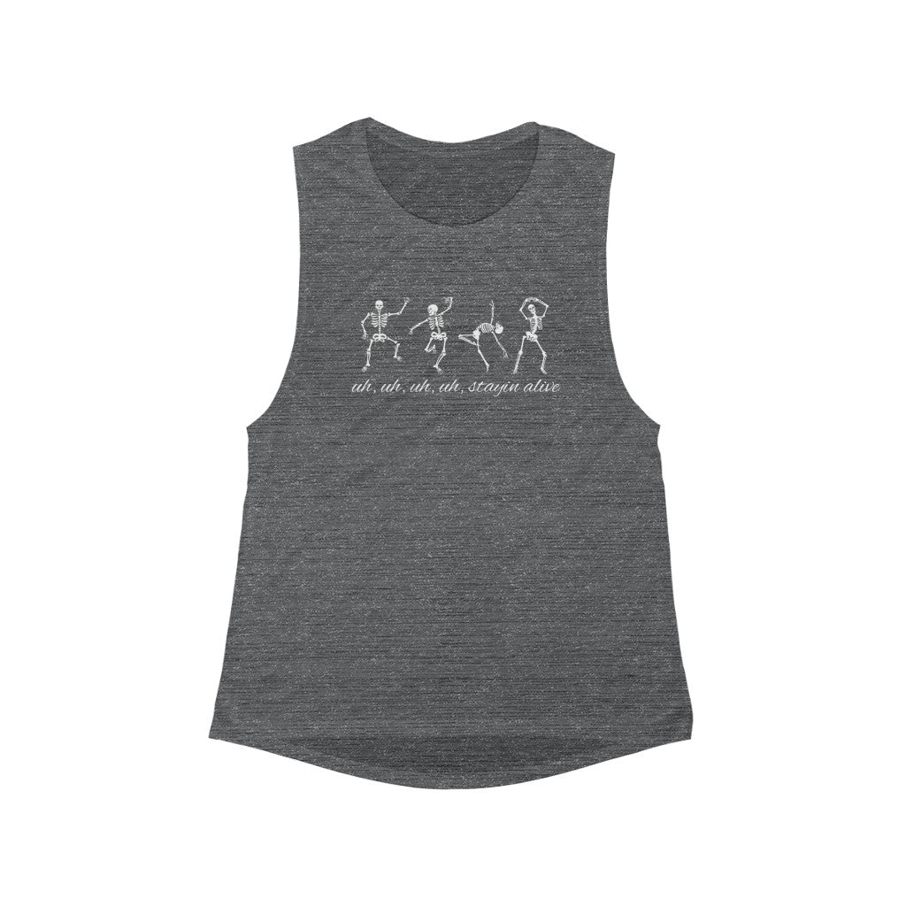 "Stayin' Alive" - Dancing Skeletons Flowy Scoop Muscle Tank