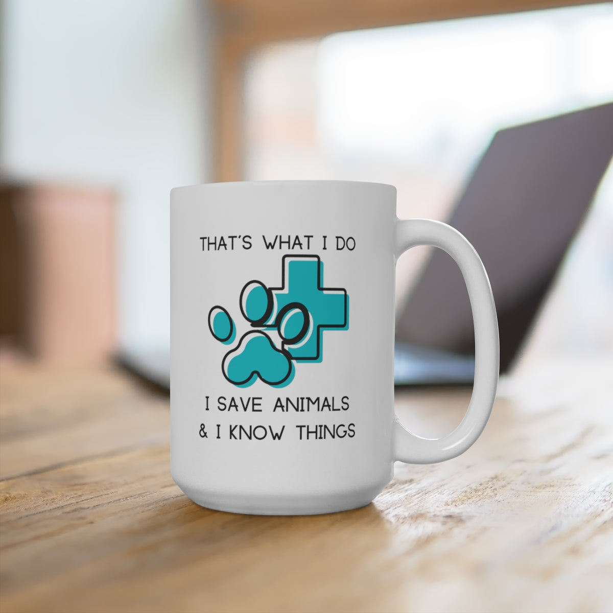 "That's what I do, I save animals & I know things" Large Ceramic Mug