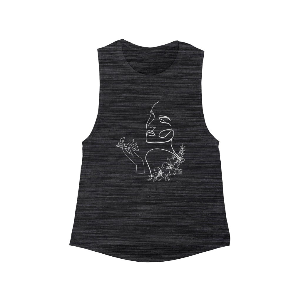 Smoking Woman Flowy Scoop Muscle Tank