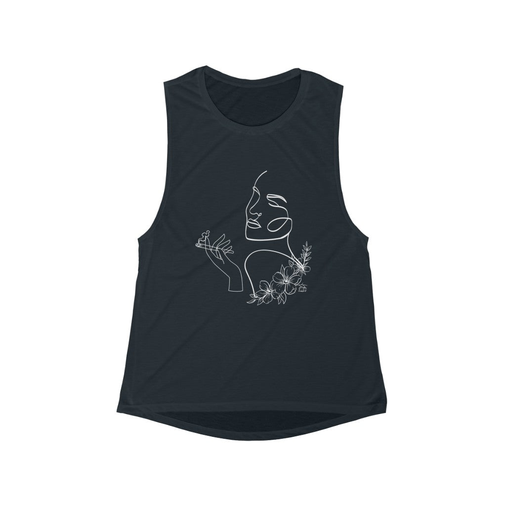 Smoking Woman Flowy Scoop Muscle Tank