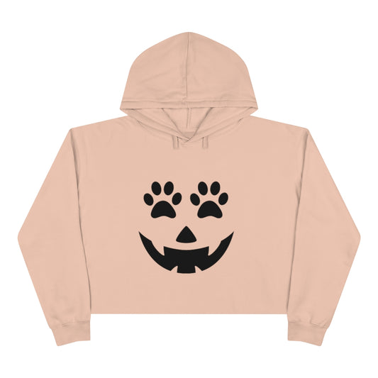 Pumpkin Face with Paw Eyes Crop Hoodie