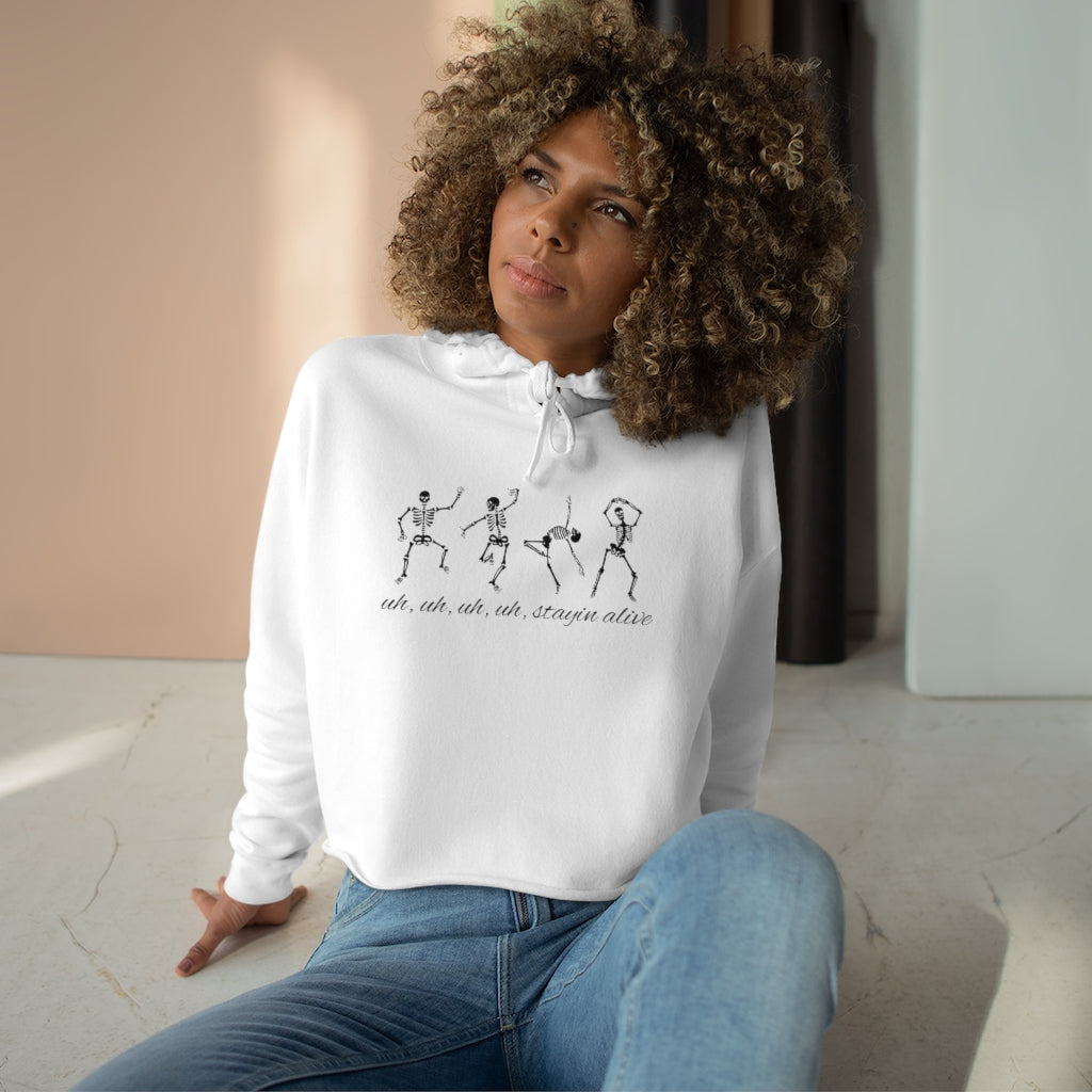 "Stayin' alive" Dancing Skeletons Crop Hoodie