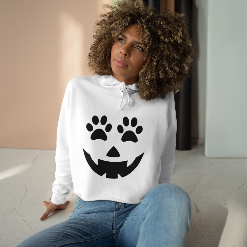 Pumpkin Face with Paw Eyes Crop Hoodie