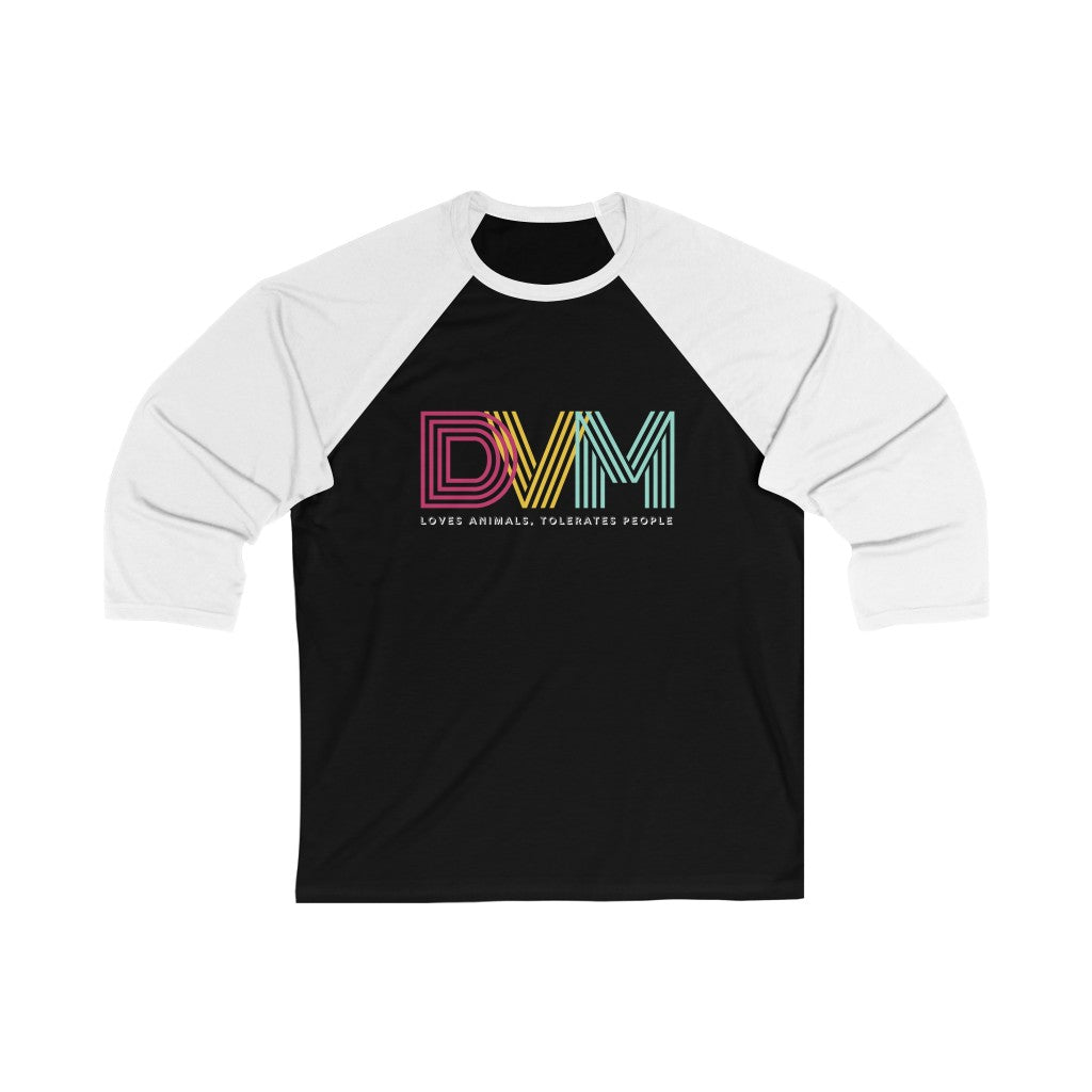 "DVM: loves animals, tolerates people" Baseball Tee