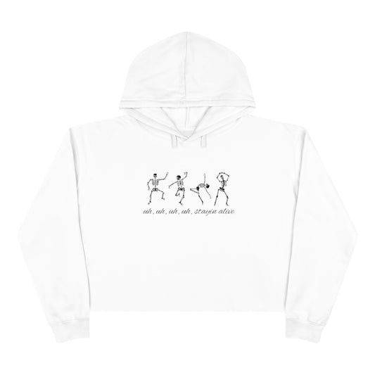 "Stayin' alive" Dancing Skeletons Crop Hoodie