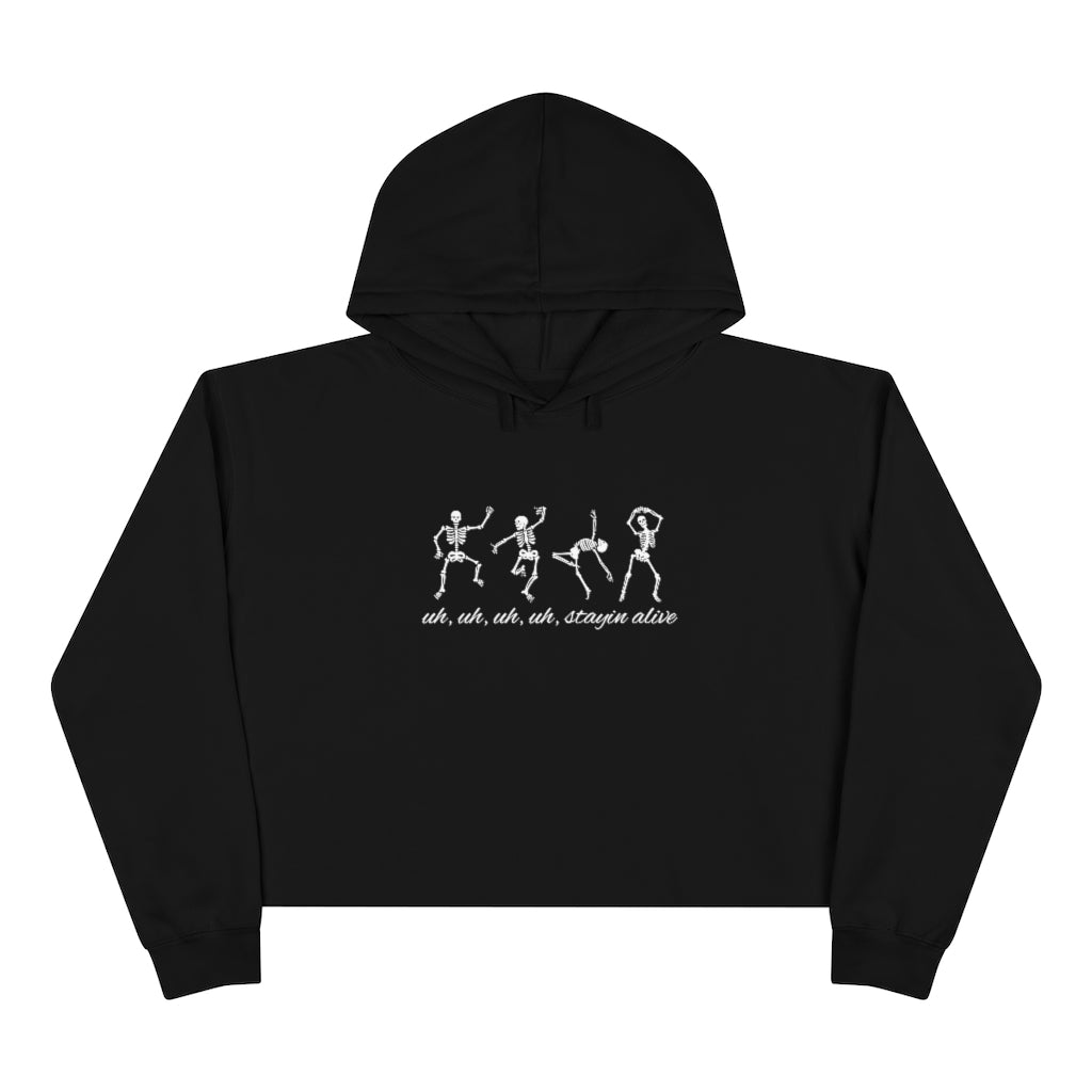 "Stayin' alive" Dancing Skeletons Crop Hoodie