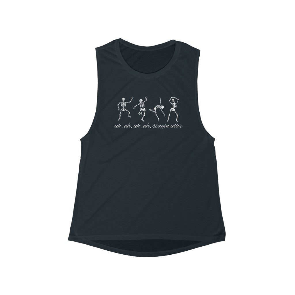 "Stayin' Alive" - Dancing Skeletons Flowy Scoop Muscle Tank