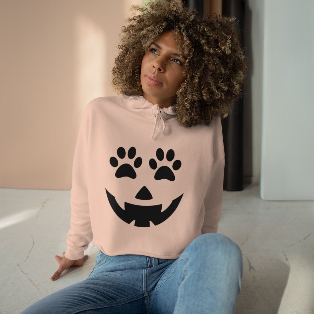 Pumpkin Face with Paw Eyes Crop Hoodie