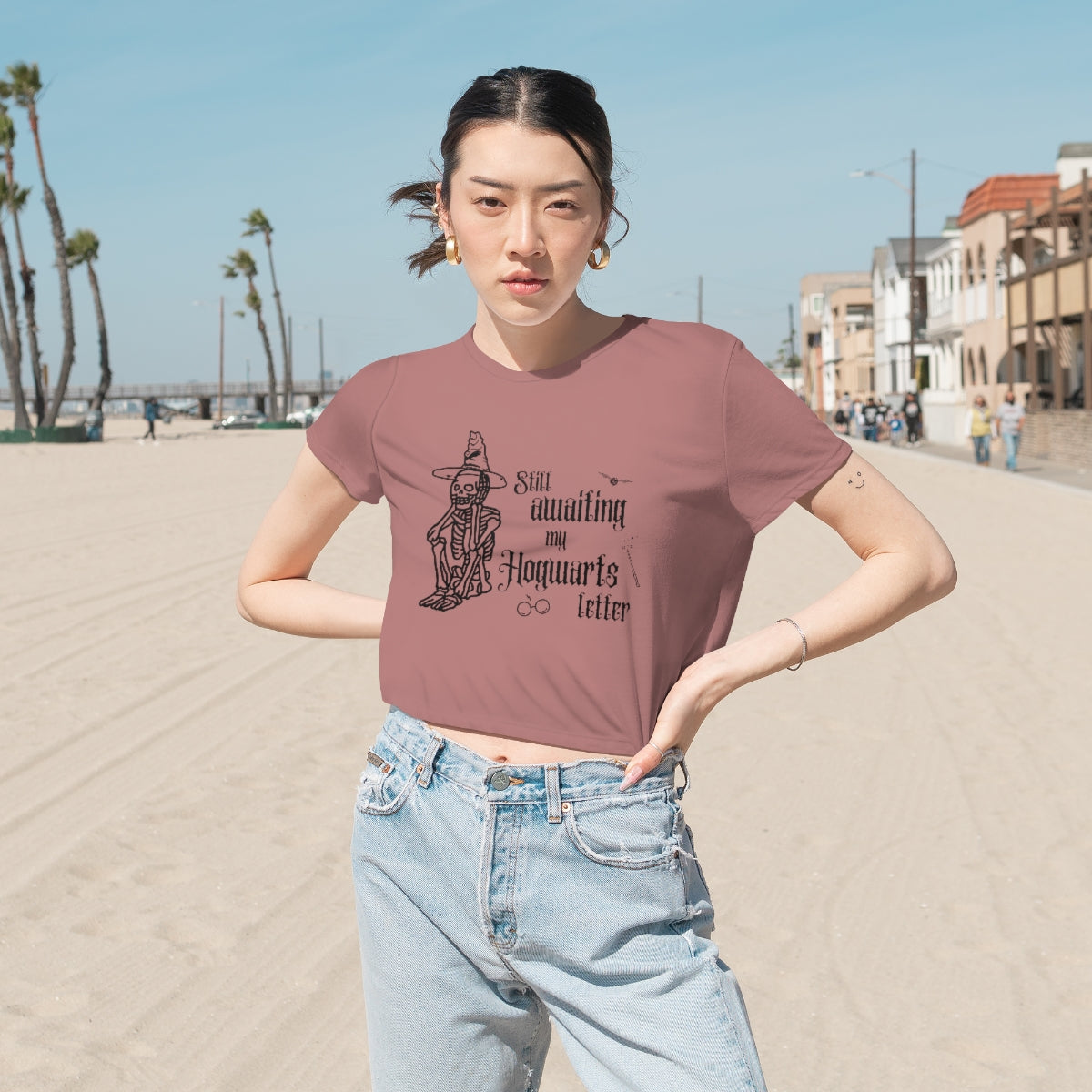 "Still awaiting my Hogwarts letter" Flowy Cropped Tee