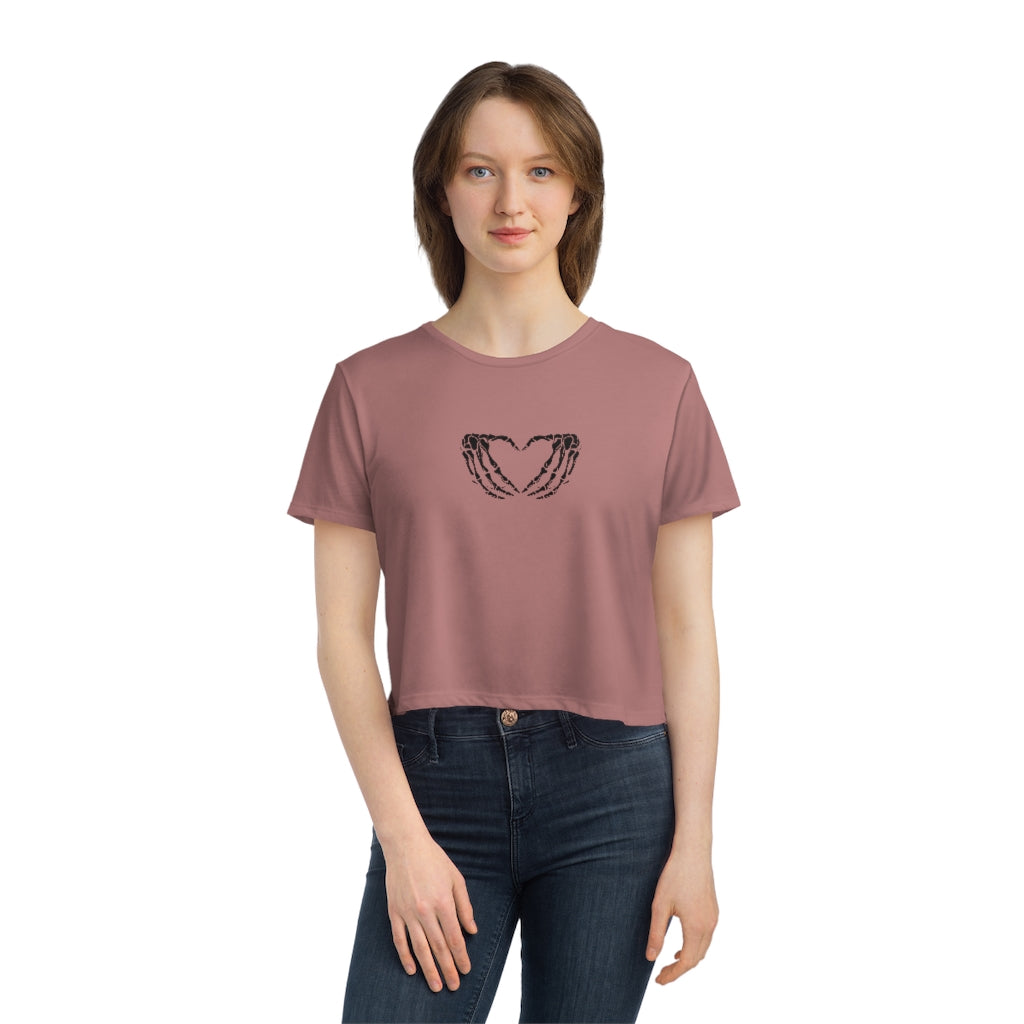 Skeleton Heart Flowy Cropped Tee