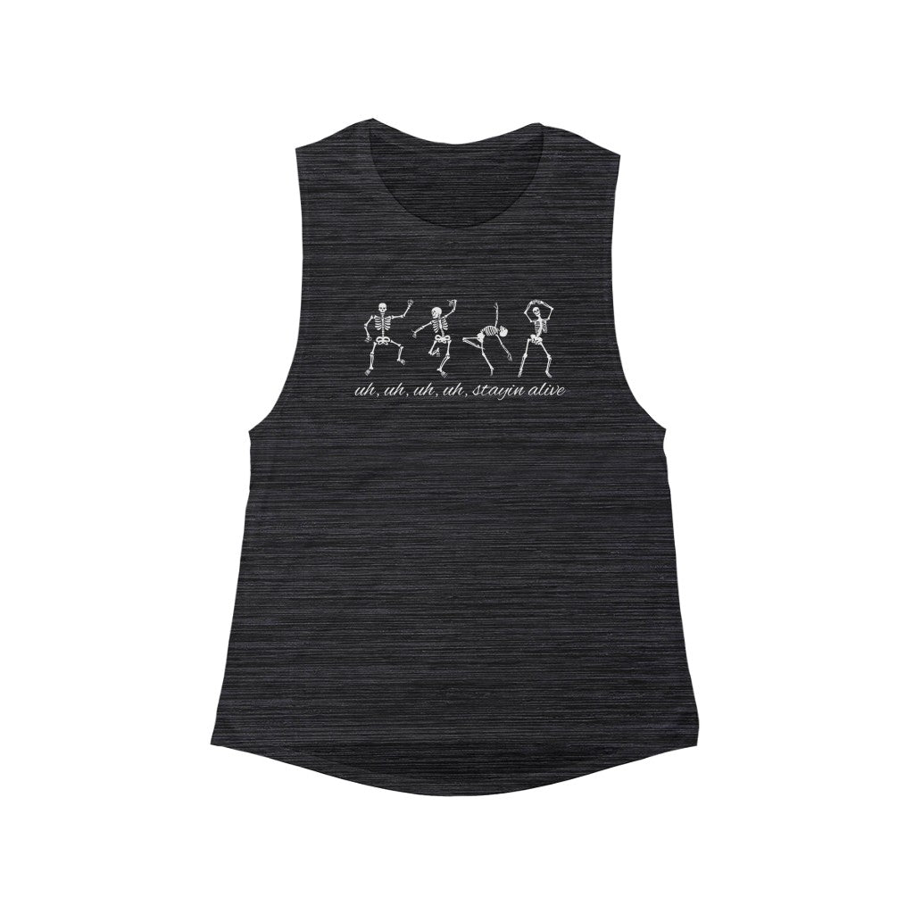 "Stayin' Alive" - Dancing Skeletons Flowy Scoop Muscle Tank