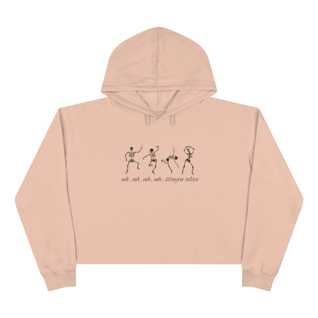 "Stayin' alive" Dancing Skeletons Crop Hoodie