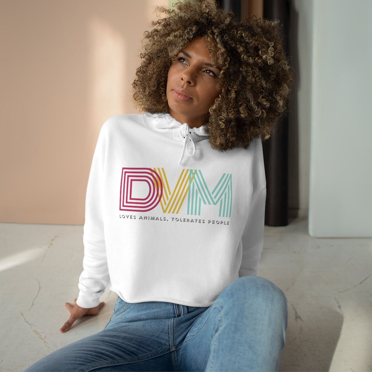 "DVM: loves animals, tolerates people" Crop Hoodie